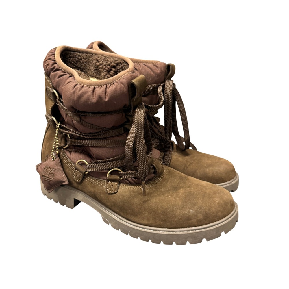 Timberland Boots Womens 9.5 Sherpa Lined 650 Down Insulated Brown Leather